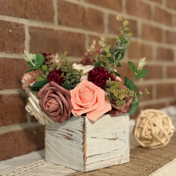 Fall Faux Floral Arrangement in Rustic Wooden Box – Home or Office Decor - Picture 13 of 13